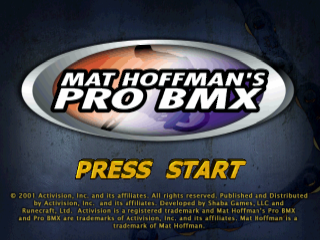 Mat Hoffman's Pro BMX title screen for Playstation